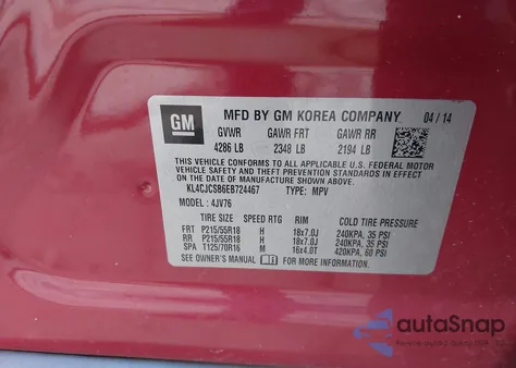 2014 Buick Encore Leather z USA, uszkodzony, nr VIN KL4CJCSB6EB724467